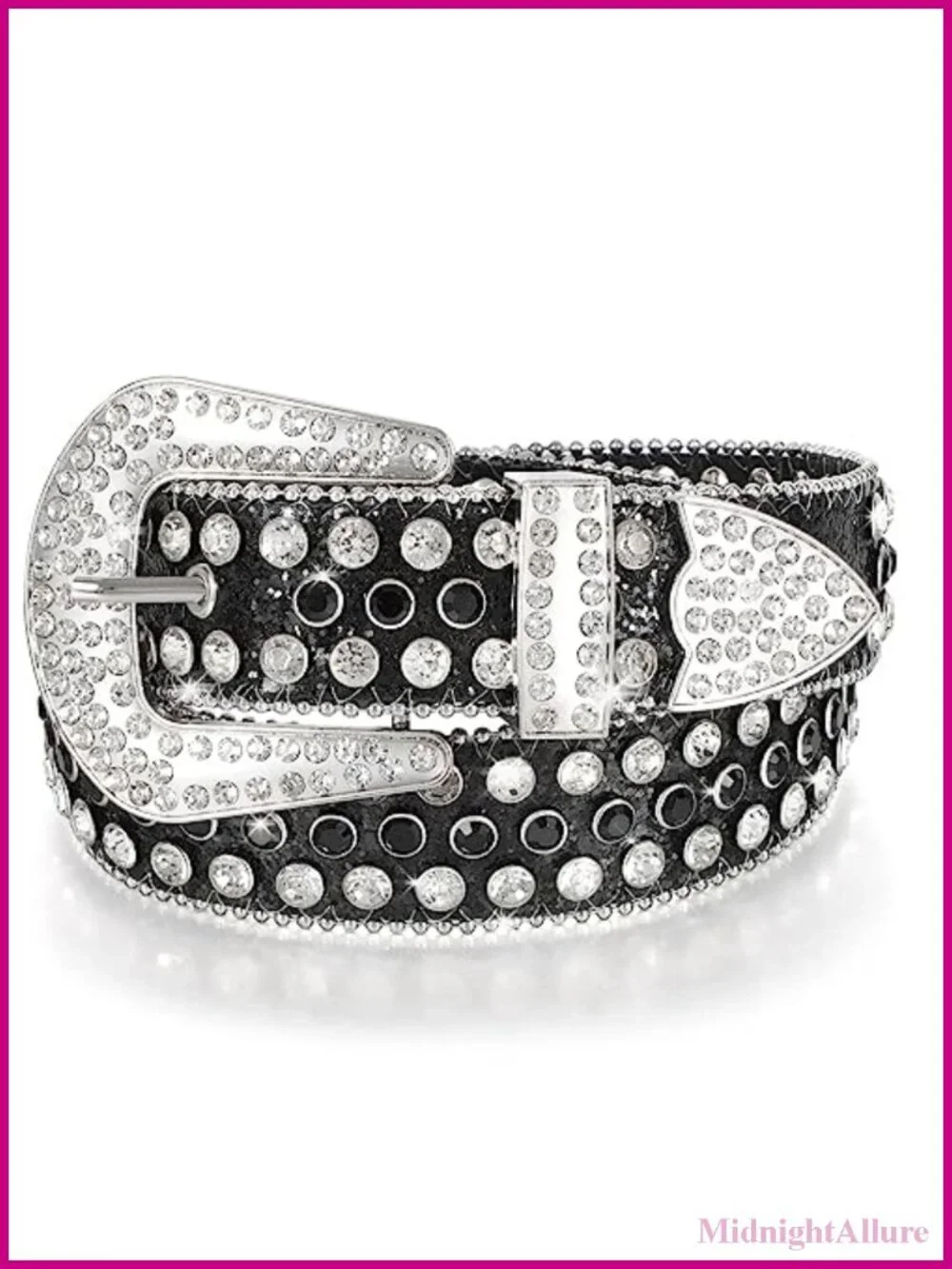 Genuine Leather Rhinestone Studded Belt 1.5